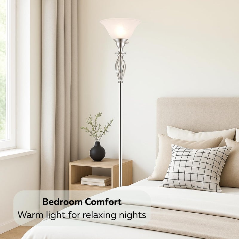 LightAccents White Floor Lamp Glass Shade Replacement - Modern Bowl Torchiere Lamp, Height: 4.75 inches, Width: 12 inches - Image 2